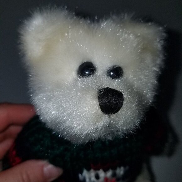 VTG Hugfun Ivory Teddy Bear Plush Jointed 7.5" Stuffed 1998 Knit Snowman Sweater - Picture 6 of 10